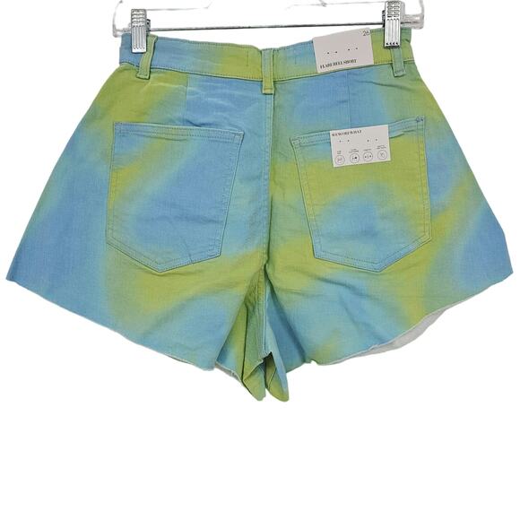 Revolve Weworewhat Womans 26 Flare Bell Shorts Stretch Twill denim Tie Dye NEW - Picture 2 of 8